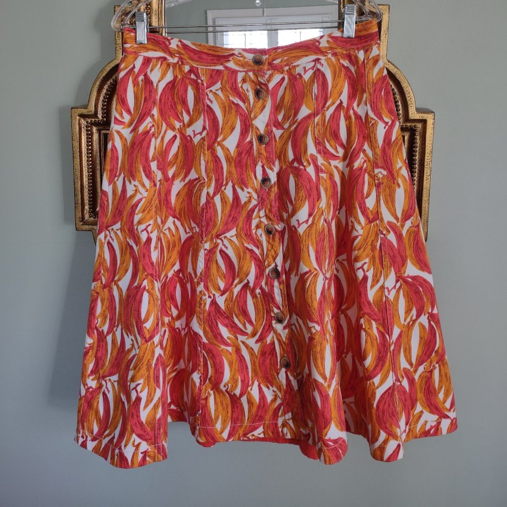 Anthropologie Maeve Banana Grove Denim Midi Skirt Orange Size 10 Button Front